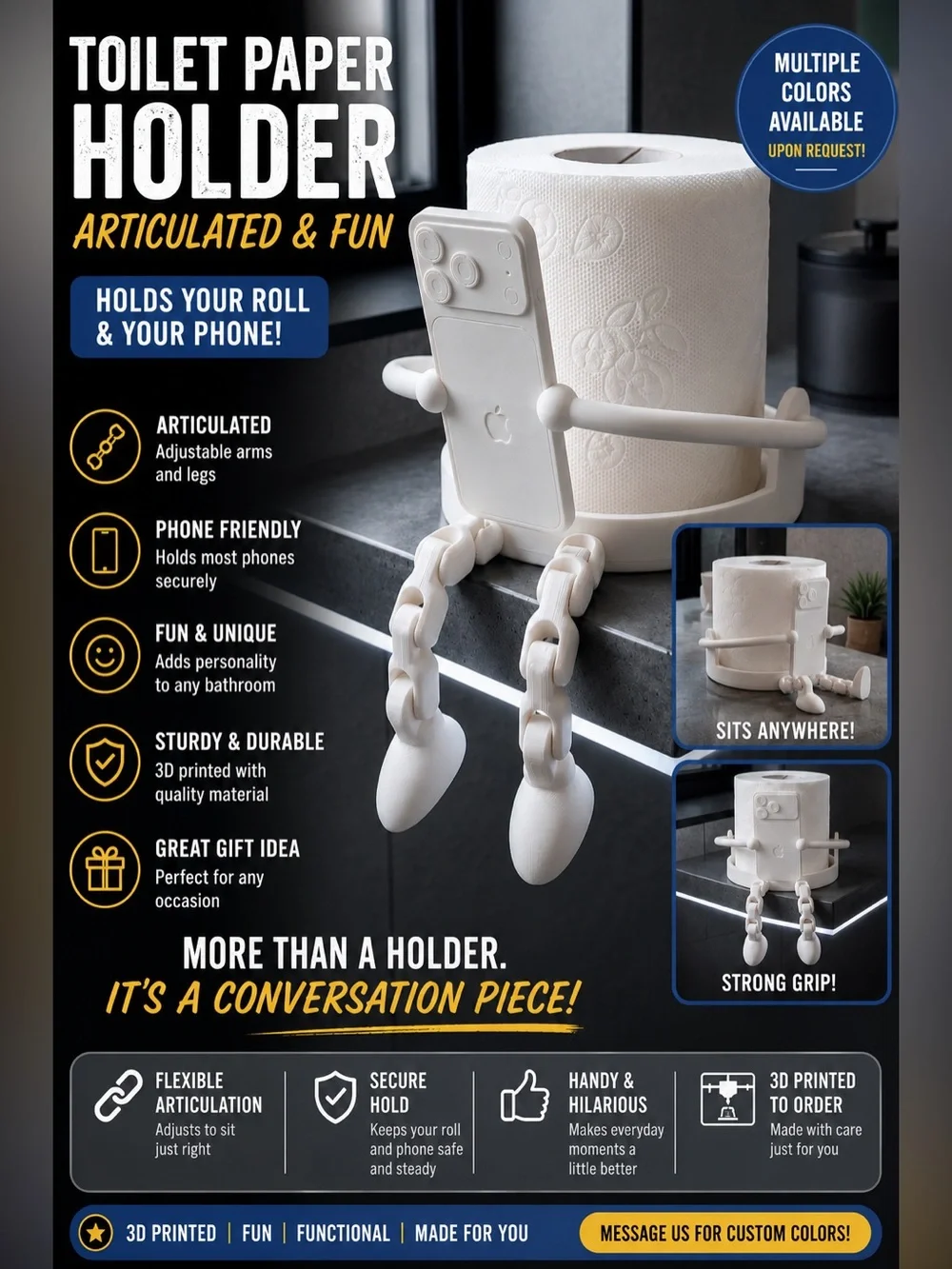 3D Printed Articulated Toilet Paper Holder